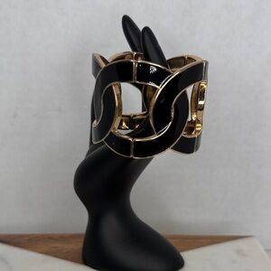Vintage Aldo Wide Bracelet Black & Bronze Stretch Cuff Statement lot C53